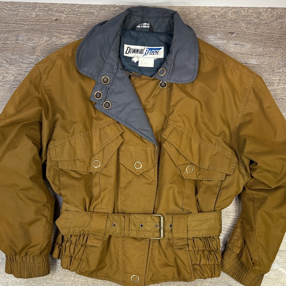 Vintage 1980s Downhill Racer Retro Ski Jacket – Belted Nylon Puffer | Size M